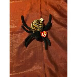 Ty Beanie Babies Spinner Plush Spider Small Size Black Orange Tiger Stripe Toy